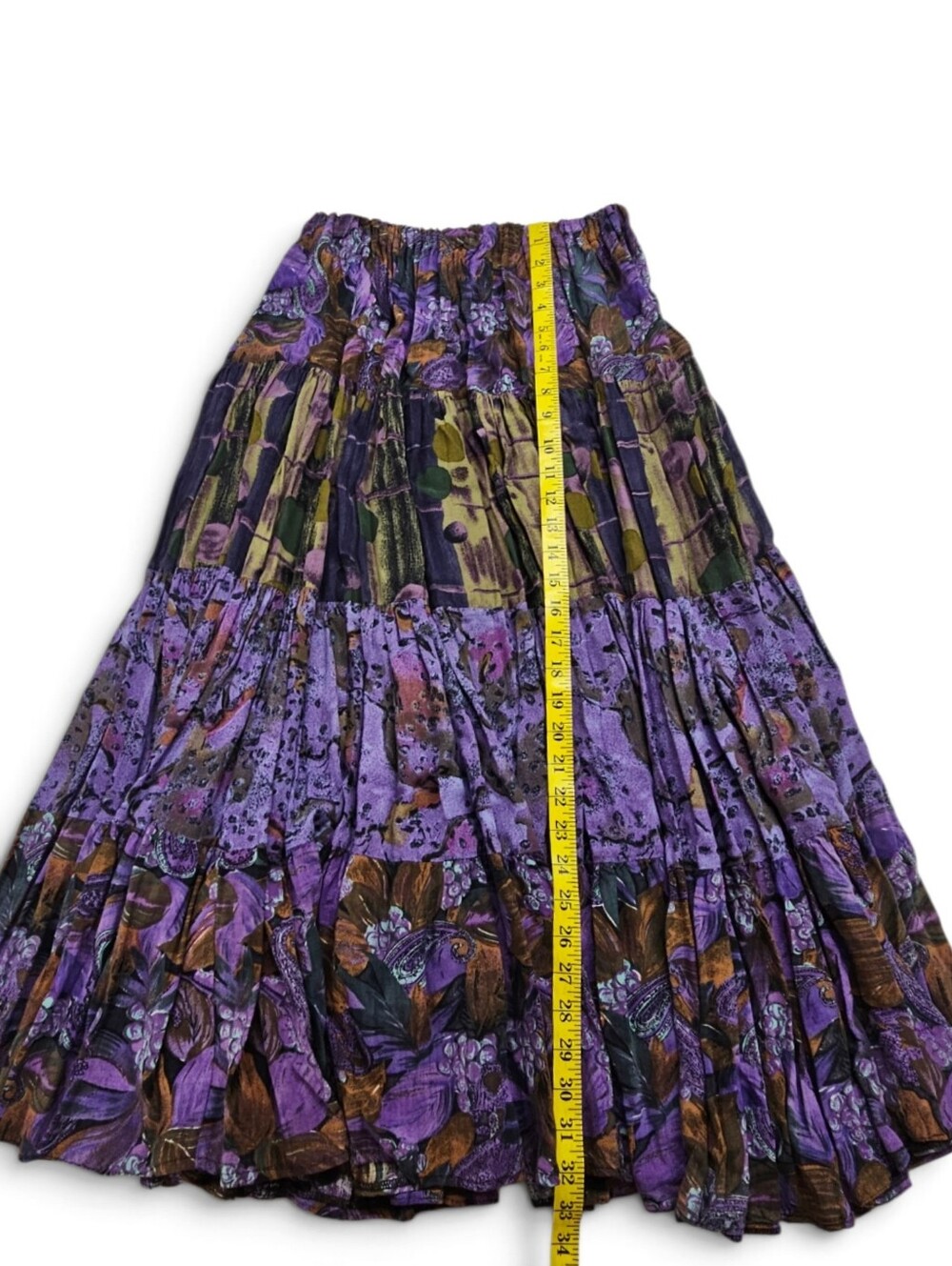 Jackelen 90s Tiered Maxi Skirt In Purple And Brown Size XL - Picture 7 of 8